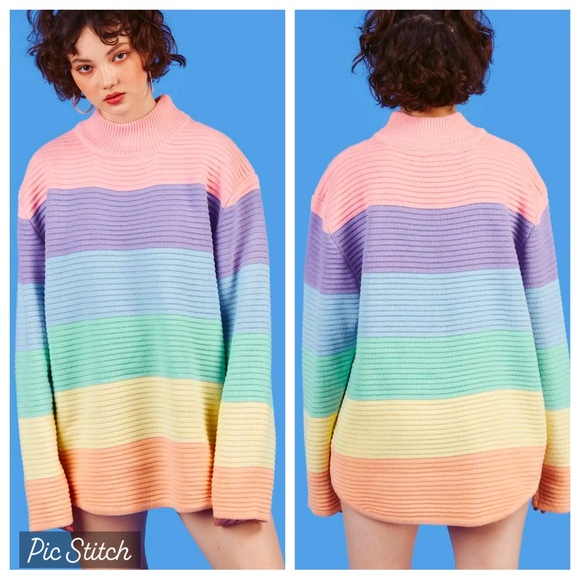 UNIF frost sweater pastel rainbow mock neck sweater XS - Picture 1 of 10